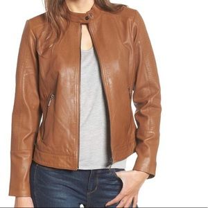 Camel Black Rivet Faux Leather Jacket